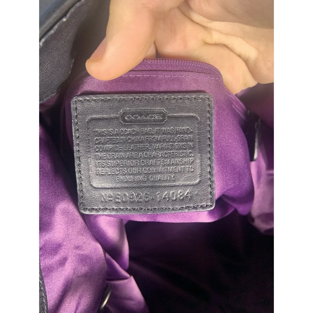 Vintage Coach‎ Large Grey Leather Hobo Purse Handbag Purple Interior